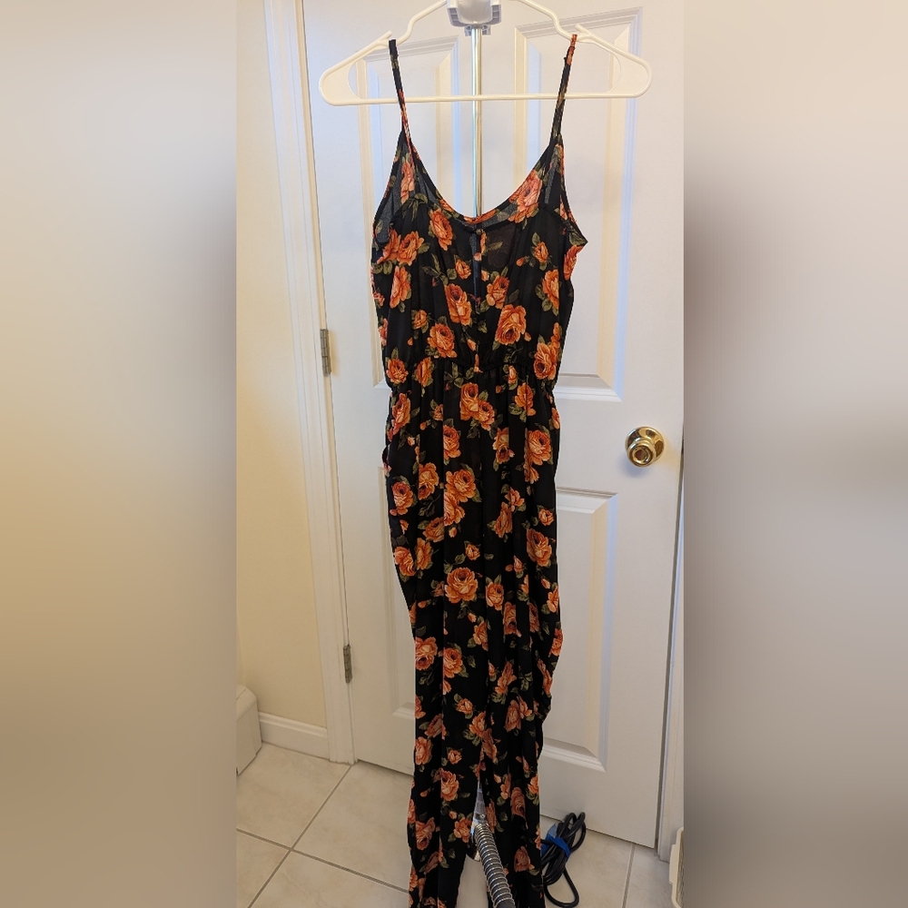 Forever 21 Black and Pink Sleeveless Slip Jumpsuit